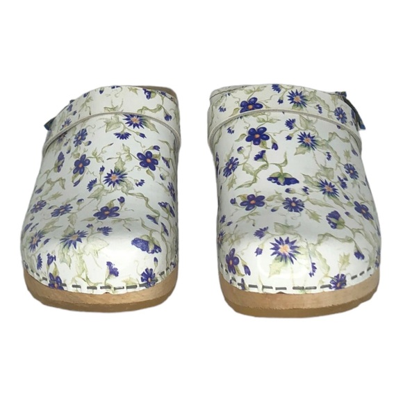 Across Floral Print Leather Swedish Wooden Clogs - Picture 4 of 12